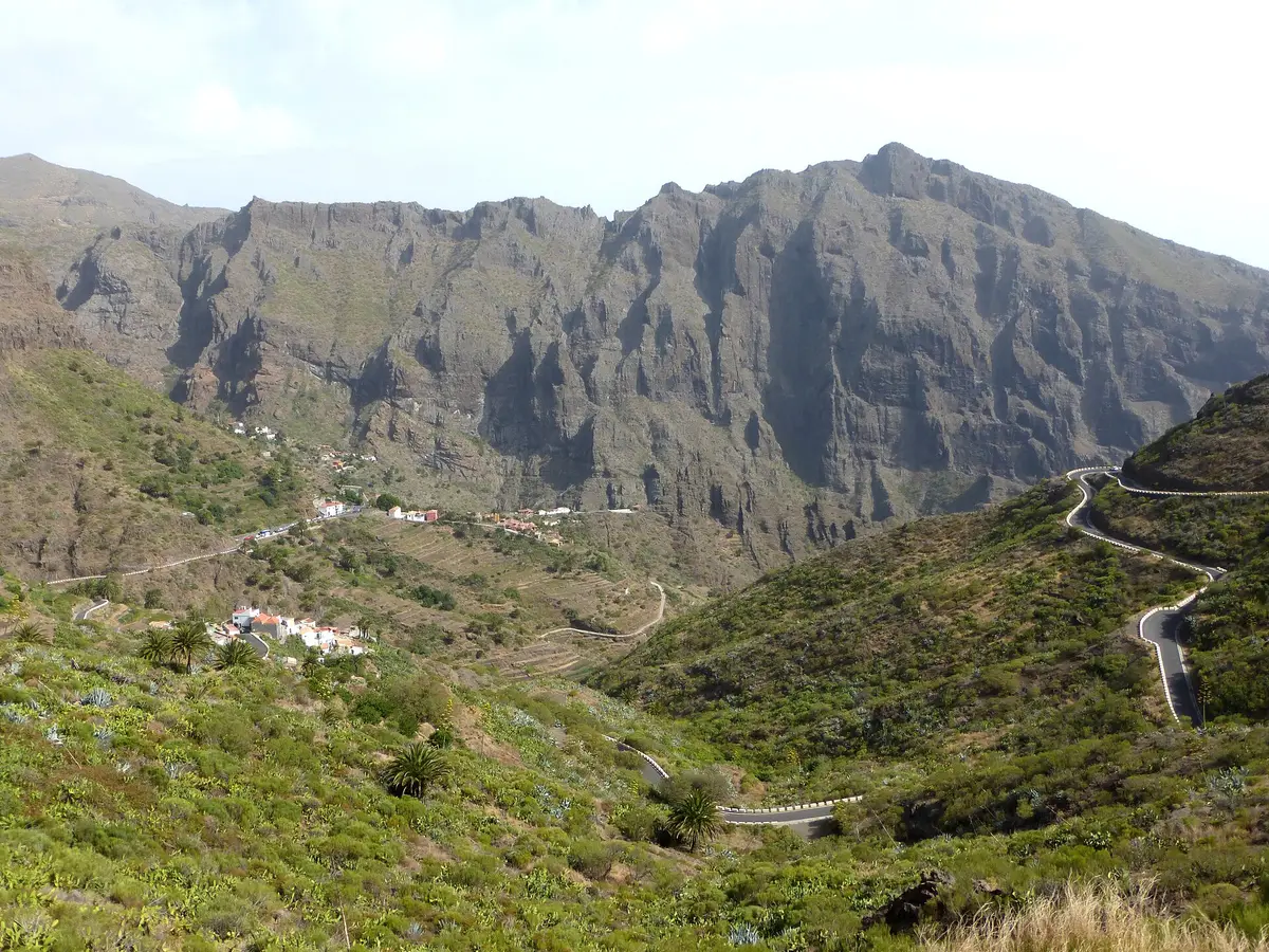 Masca village among the steep green ridges of Tenerife's Teno mountains